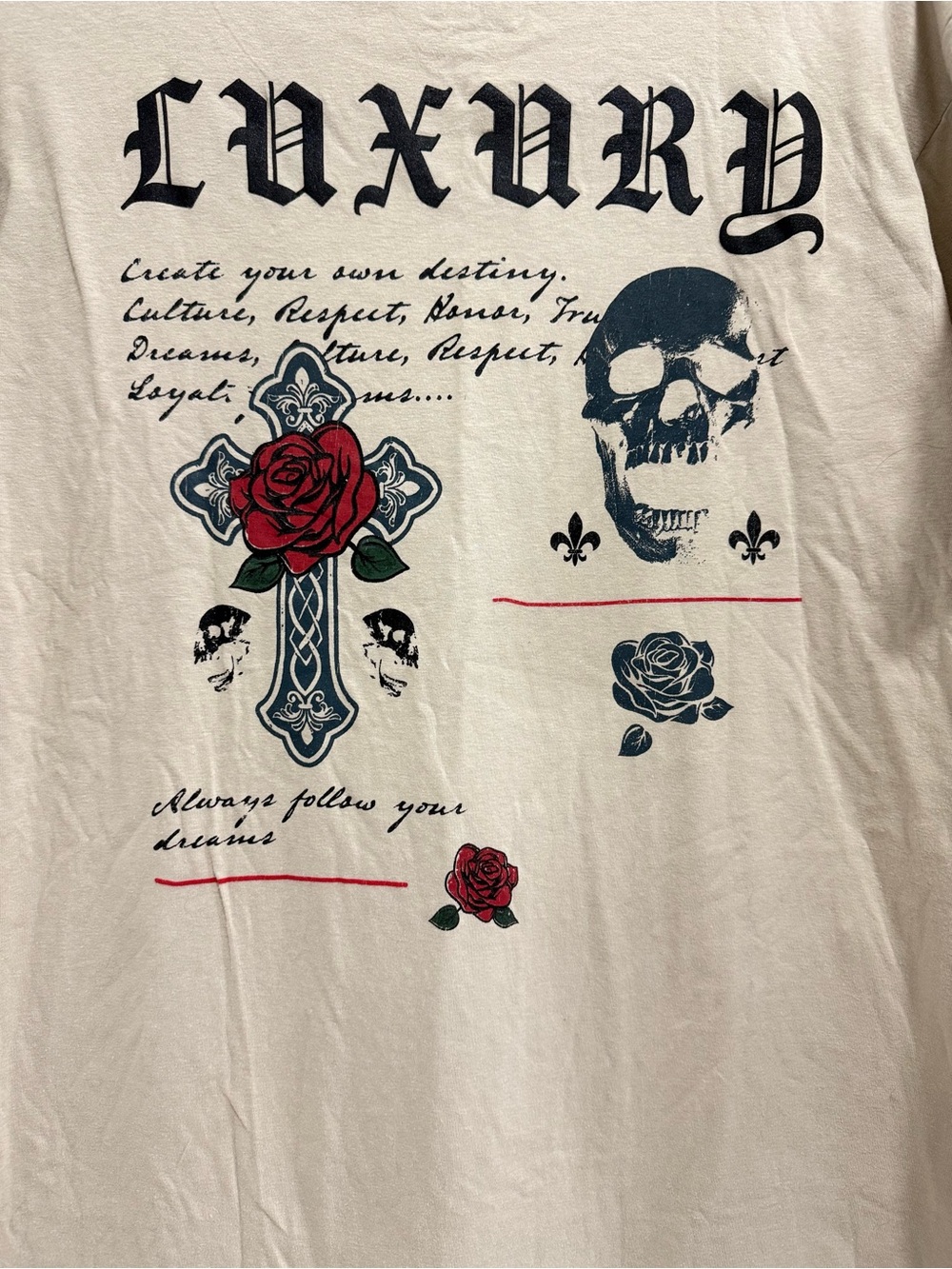 Taco Tuesday Luxury Skull Cross Rose Graphic T-Shirt Beige Men’s Shirt - Picture 5 of 5